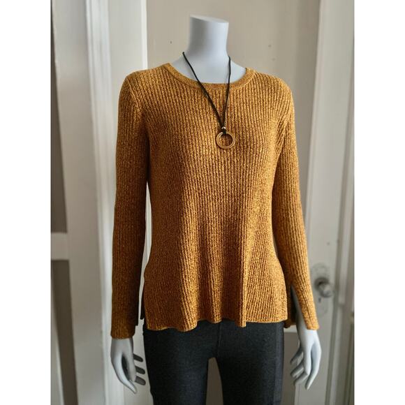 H&M Mustard Yellow/Brown Speckled Pullover Sweater sz S - Picture 1 of 13